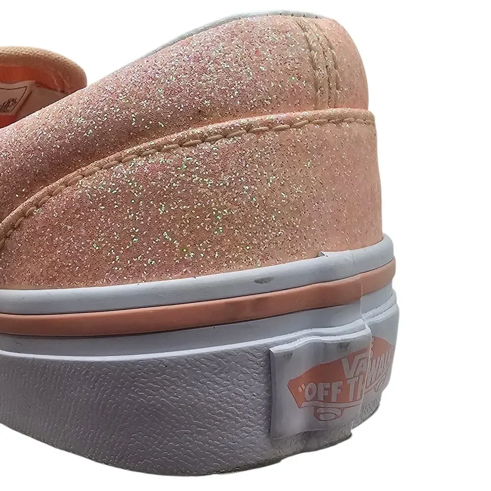 Vans Pink Apricot Nectar Glitter Classic Slip On Skate Sneaker